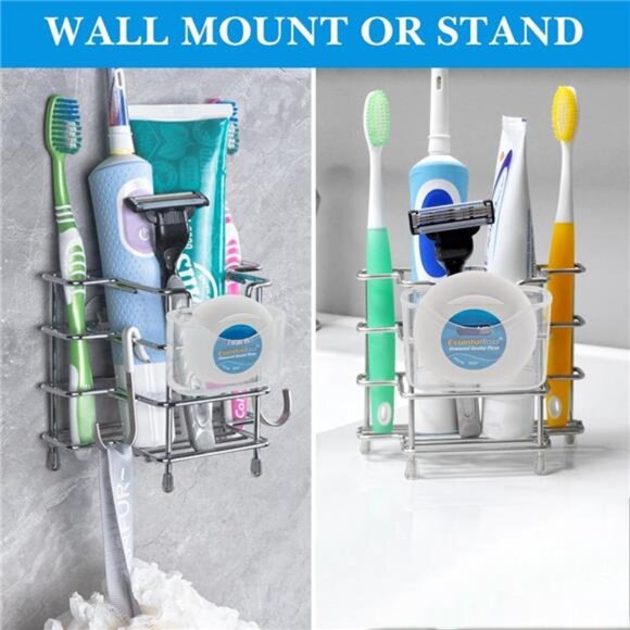 Wall Mount Toothbrush Holder Stainless Steel Toothpaste Organizer Bathroom Stand - Picture 6 of 7